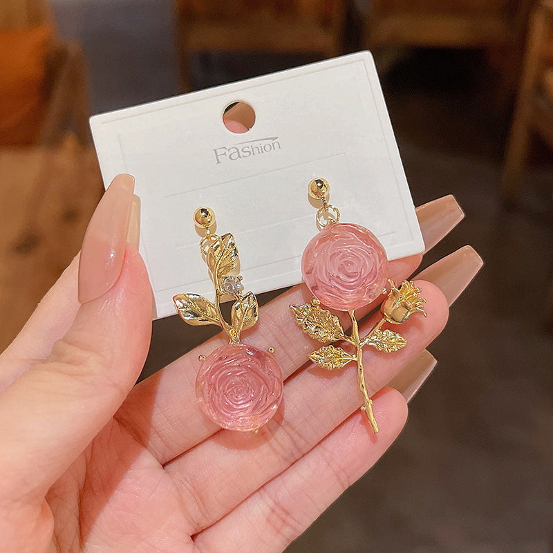 Sier Needle Romantic Crystal Flower Super Fairy Wild Elegant Earrings