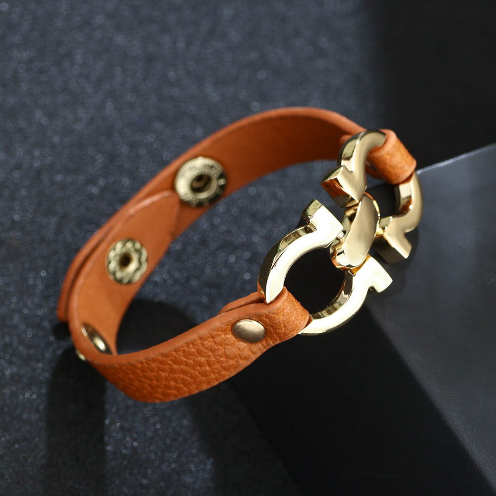 Simple Fashion Goddess Design Leather Alloy Geometric Bracelets