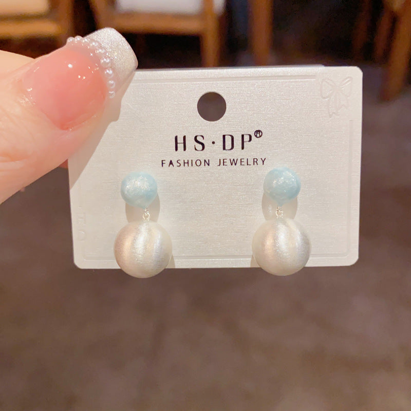 Women's Fashion Thick Sier Dripping Oil Metal Brushed Ball Eardrops Personality Earrings