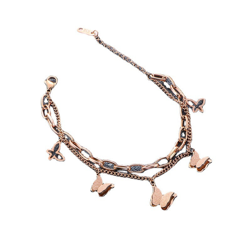 Bracelets simples coréens en acier Rose doré papillon pour femmes