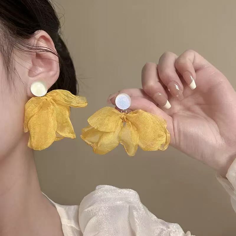 Fresh Blue Fabric Flower Elegant Sweet Rings