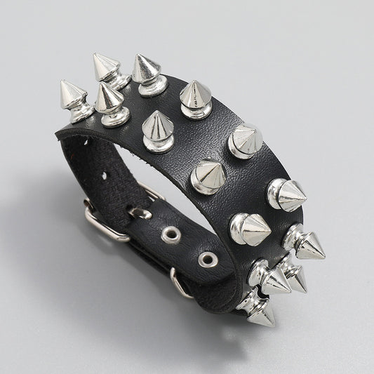 Bracelets en cuir à ongles pointus punk à 2 rangées pour hommes