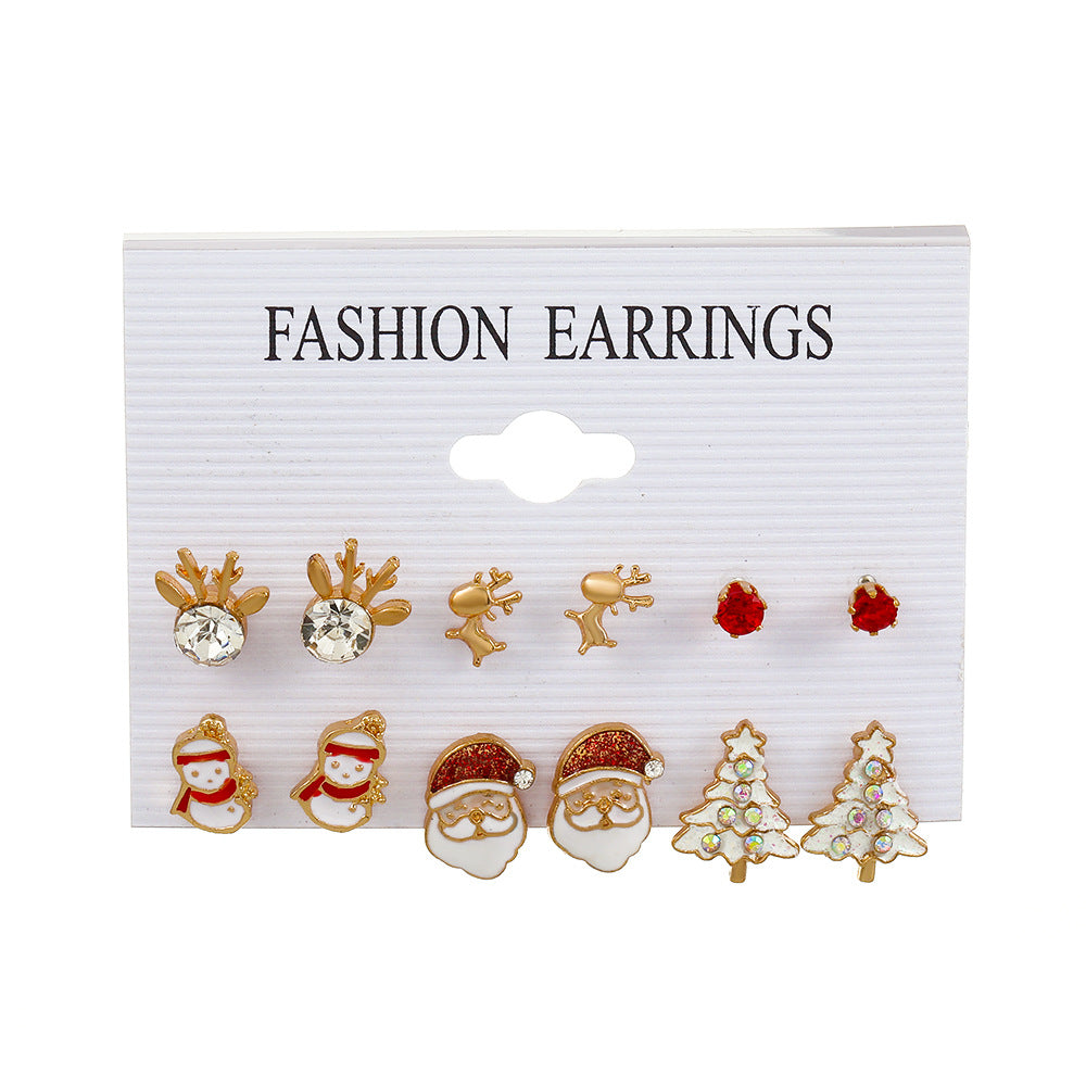 Women's Cartoon Oil Dripping Tree Santa Claus Earrings