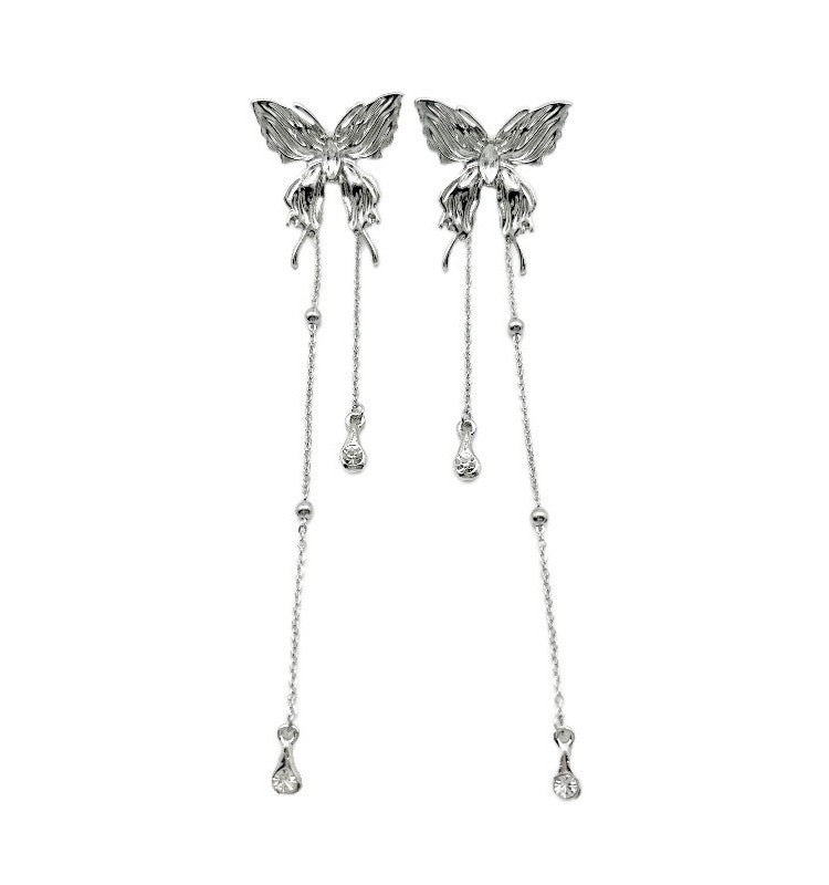 Metal Sier Liquid Wings Zircon Light Diamond Earrings