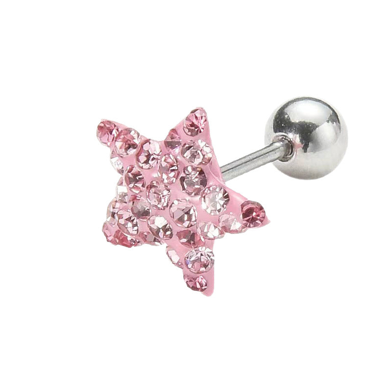 Trend Five-pointed Star Ear Bone Double-headed Spiral Titanium Steel Stud Earrings