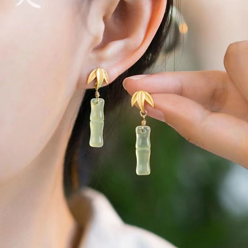 Women's Festival Chinese Style National Jade Green High-grade Cheongsam Gift Stud Earrings