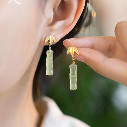 Women's Festival Chinese Style National Jade Green High-grade Cheongsam Gift Stud Earrings