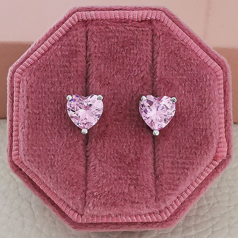 Heart-shaped Zircon White Two-color Female Ear Earrings