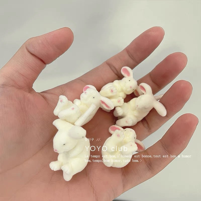 Mignon lapin tridimensionnel Animal flocage doux et boucles d'oreilles