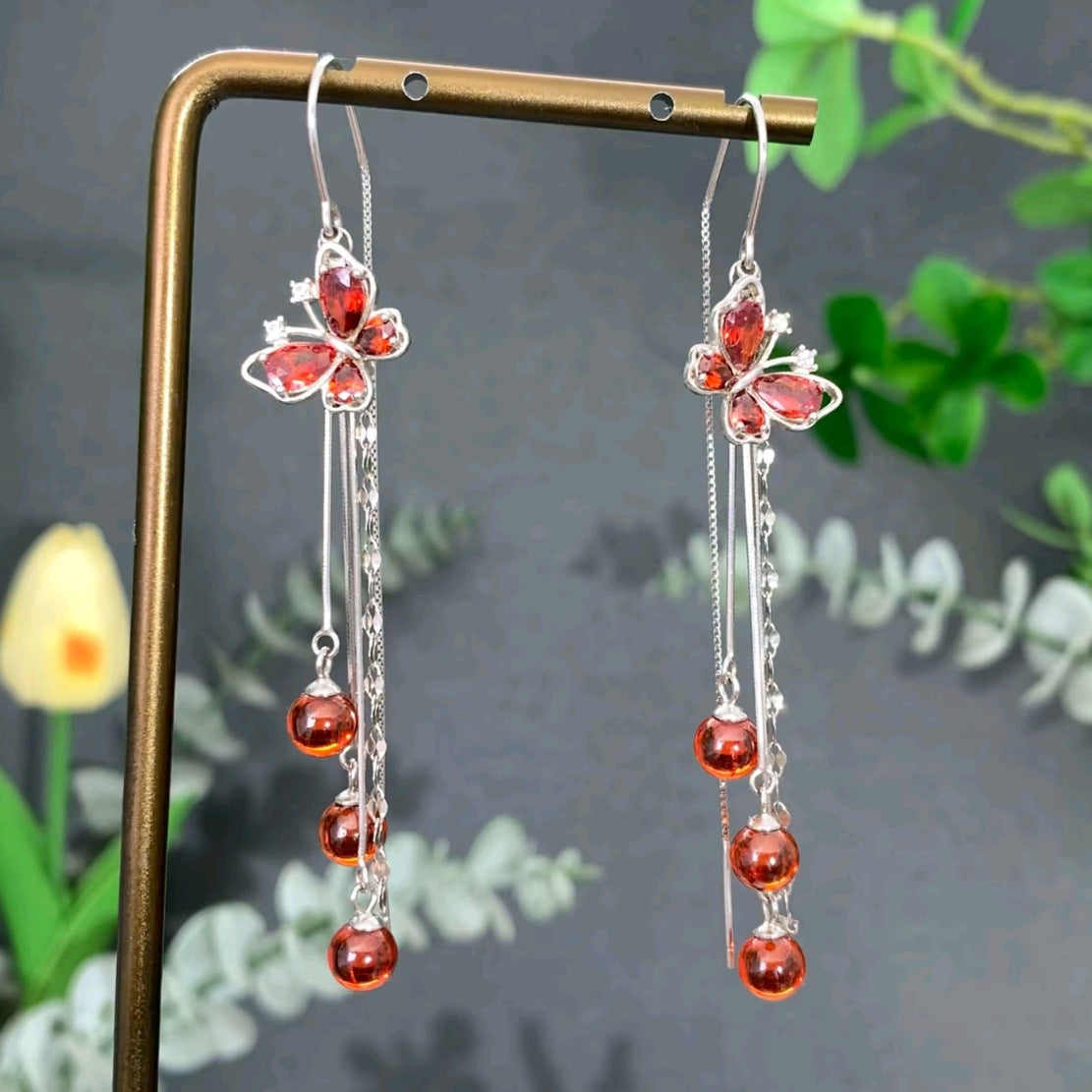 Women's Luxury Long Purple Zircon Butterfly Tassel Design Sense Earrings