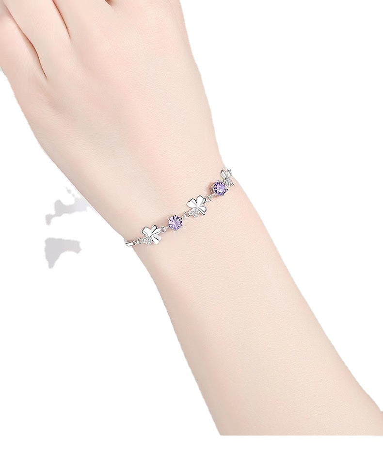 Version Sweet Temperament Female Four-leaf Clover Rotating Flower Bracelets