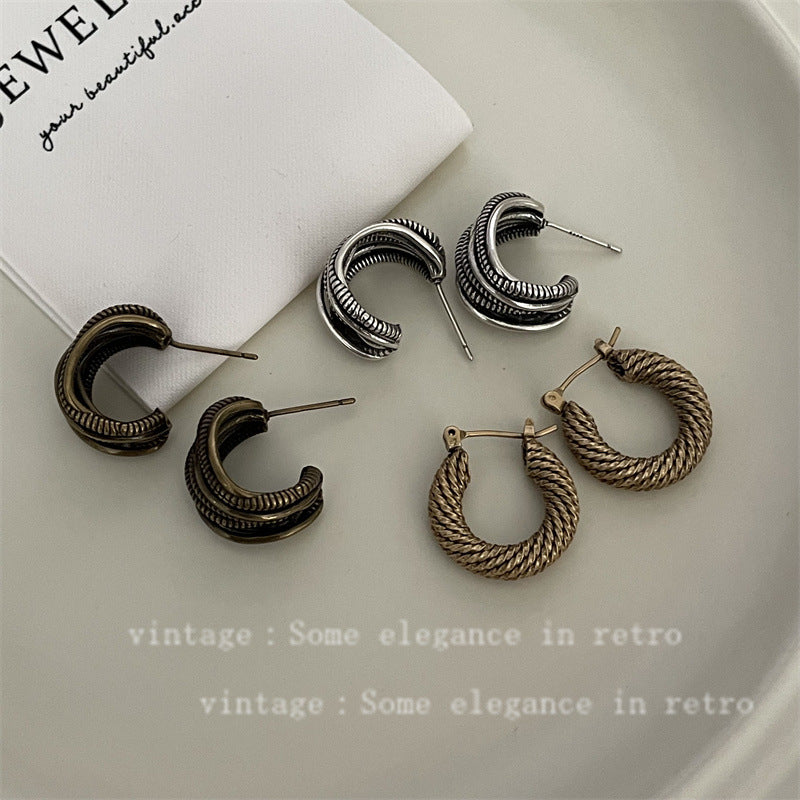 Vintage Niche Design Exaggerated Style Sier Earrings