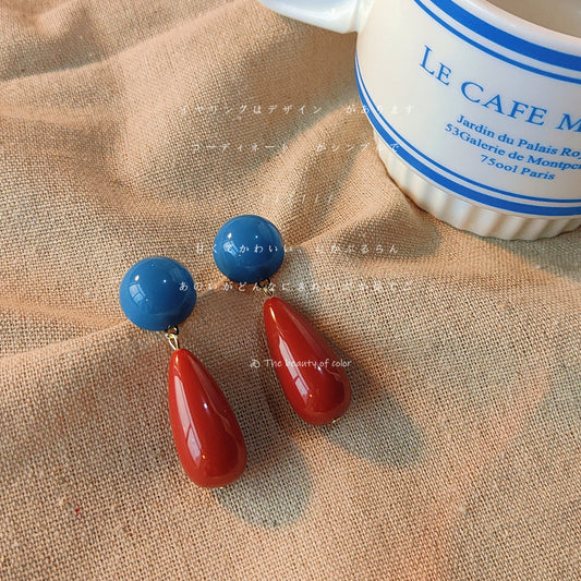 Sier Needle Resin Contrast Color Ear Earrings