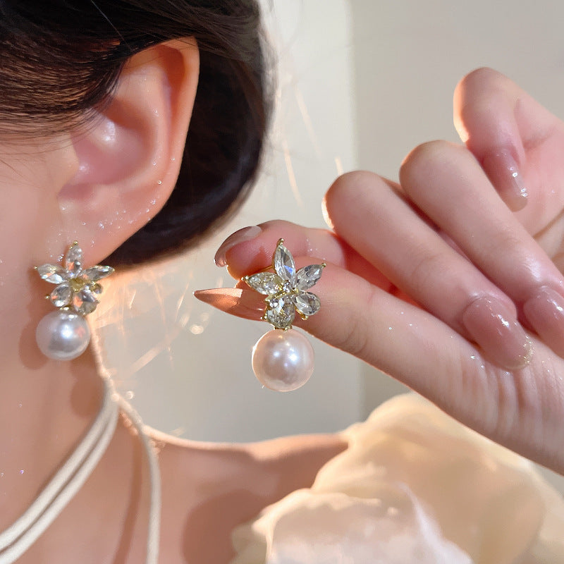 Women's Needle Light Luxury Minority Pearl Exquisite Micro Inlaid Earrings