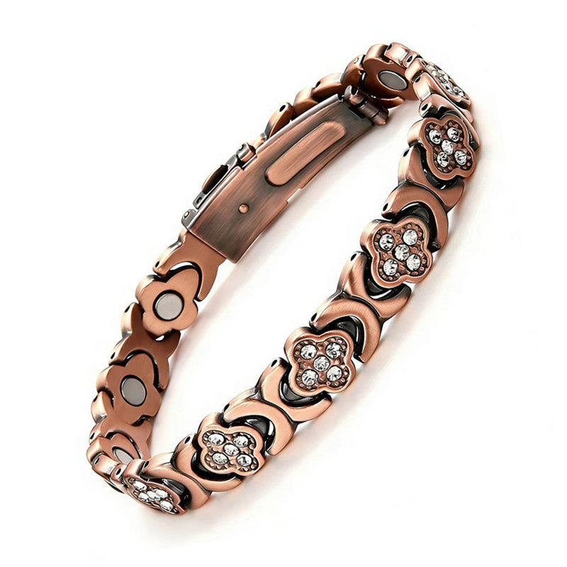 Magnet Affordable Luxury Fashion Clover Alloy Diamond Single Row Couple Bracelet