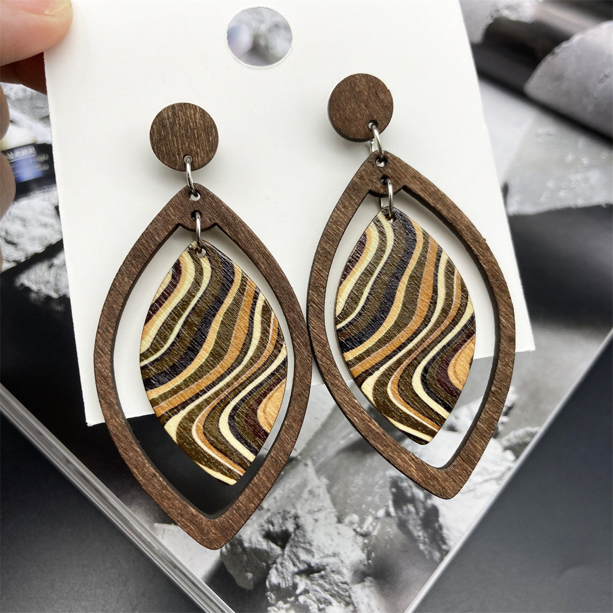 Bohemian Wind Long Wooden Big Water Earrings