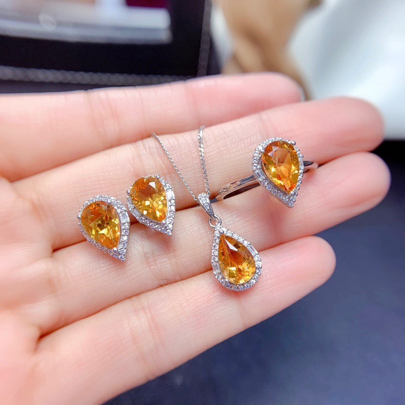 Women's Imitation Natural Blue Switzerland Topaz Eardrops Droplet Type Lucky Citrine Necklaces