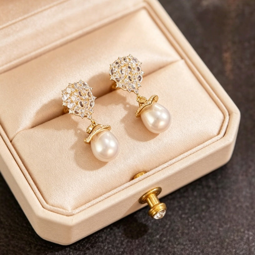 Compact Elegant Pearl Eardrops French Style Design Stud Earrings