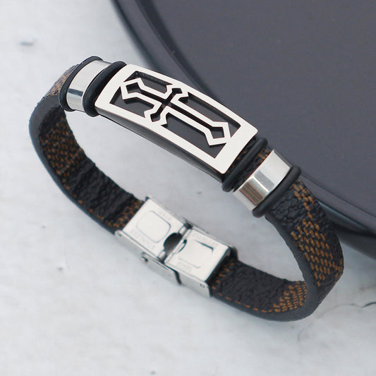 Titanium Steel Ornament Cross Versatile Vintage Leather Bracelets