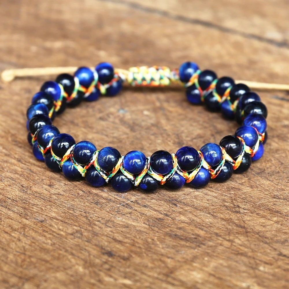 Comfortable Colorful Tigereye Ball Hand-woven Adjustable Bracelets