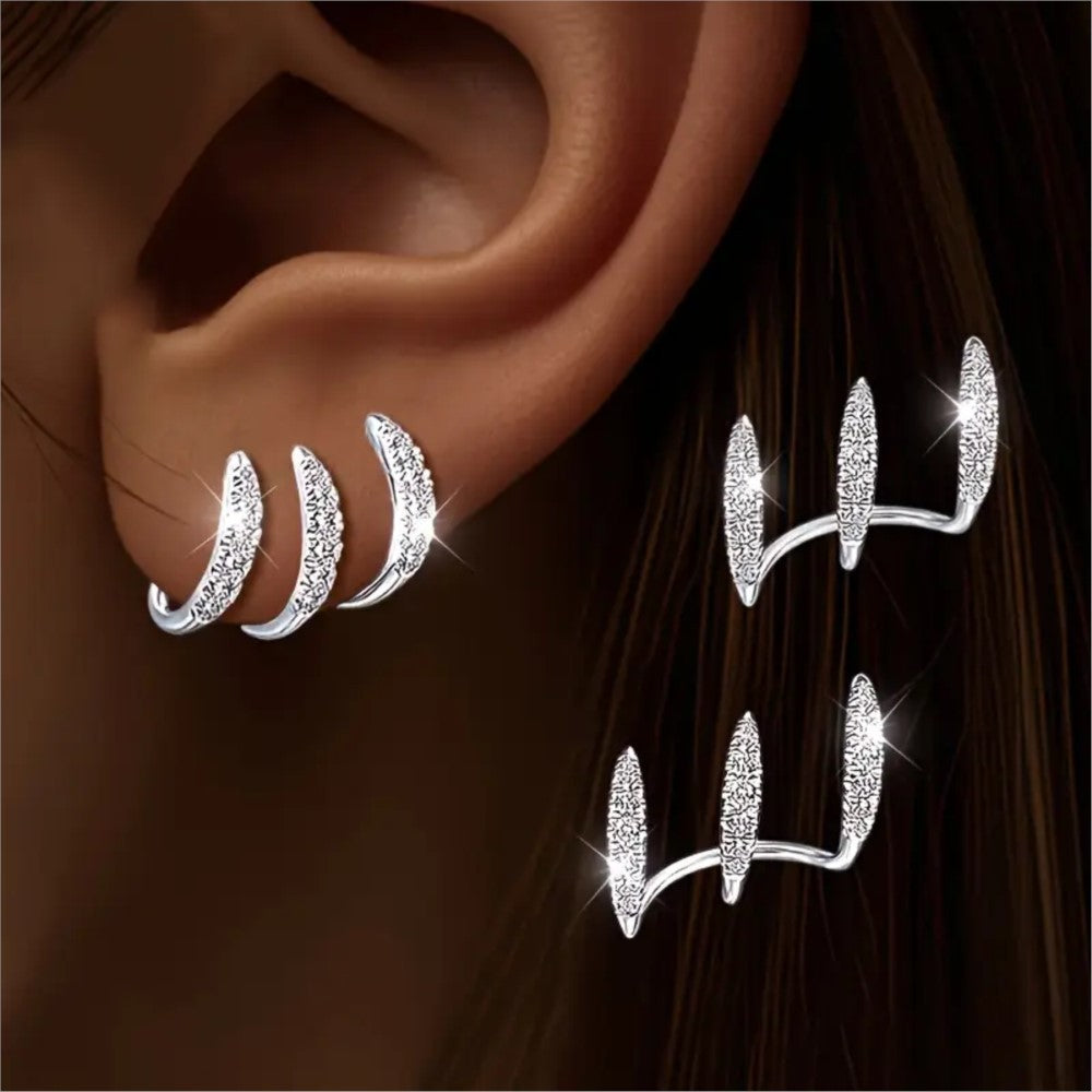 Simple Multiple Ear Diamond Inlaid Cold Wind Earrings