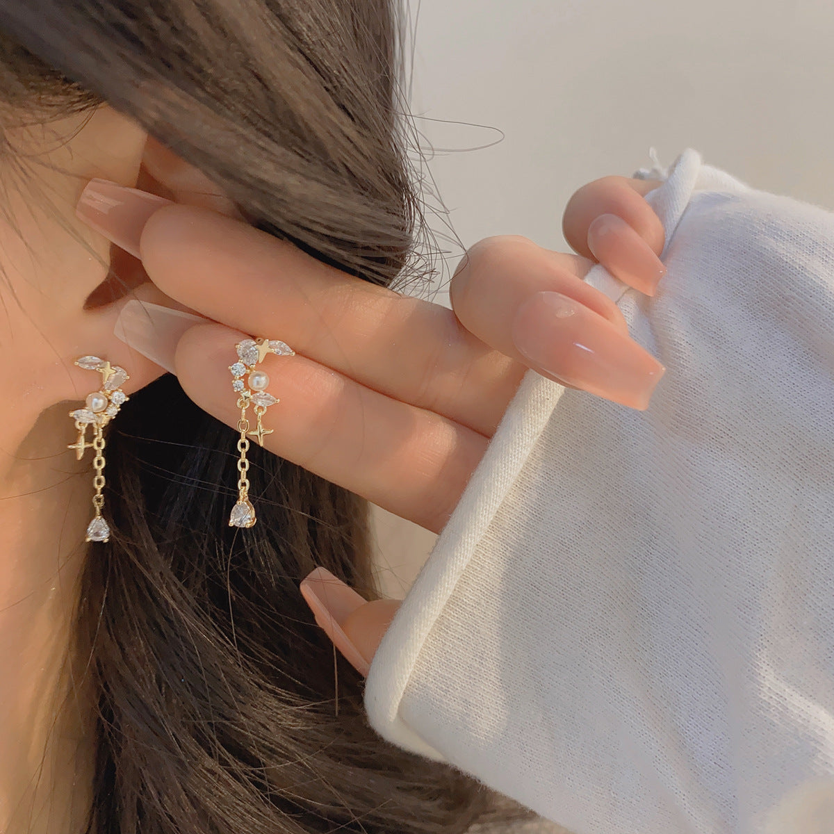 Tassel Chain Water Drop Star And Earrings