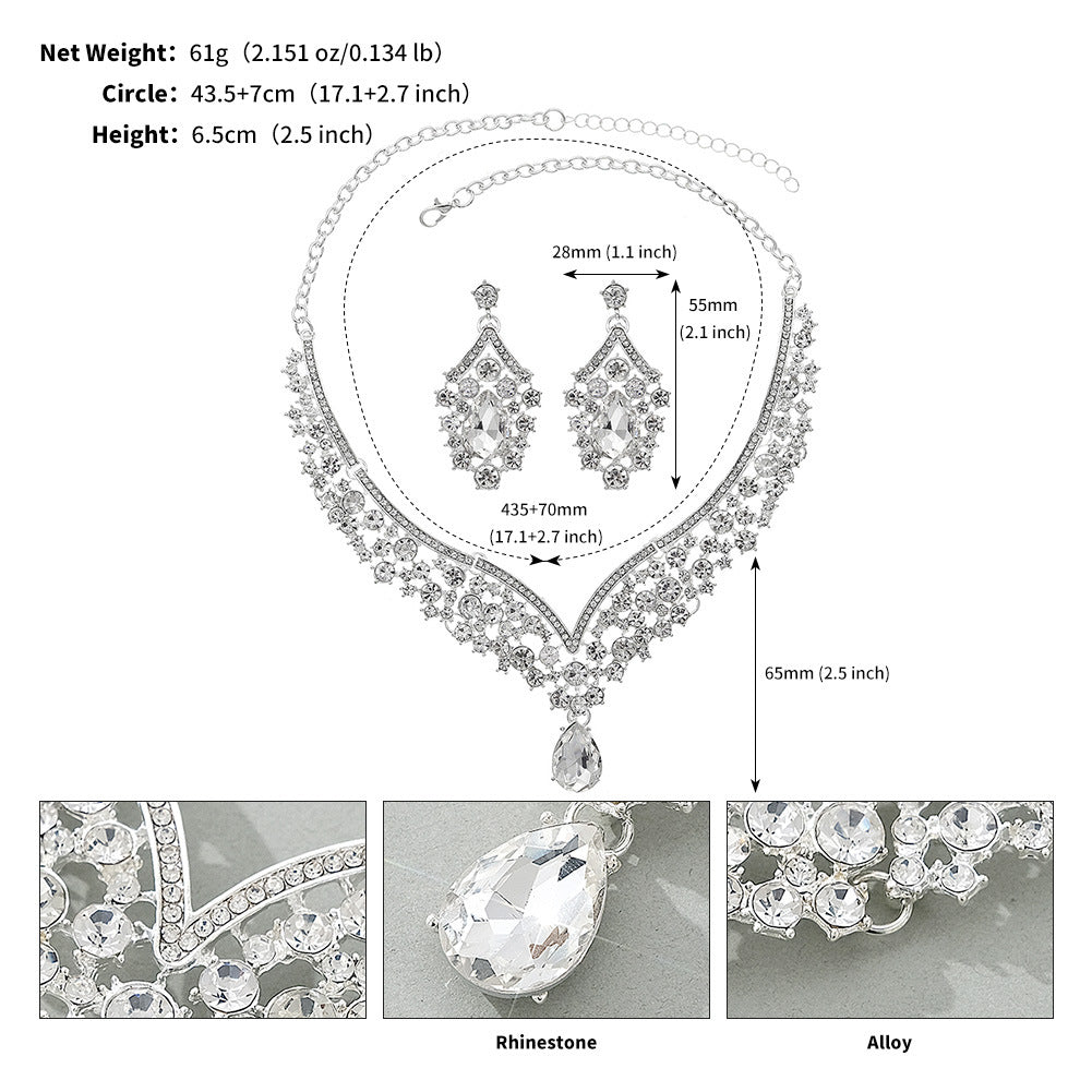 Women's Banquet Party Dress Two-piece Luxury Rhinestone Bridal Jewelry Set