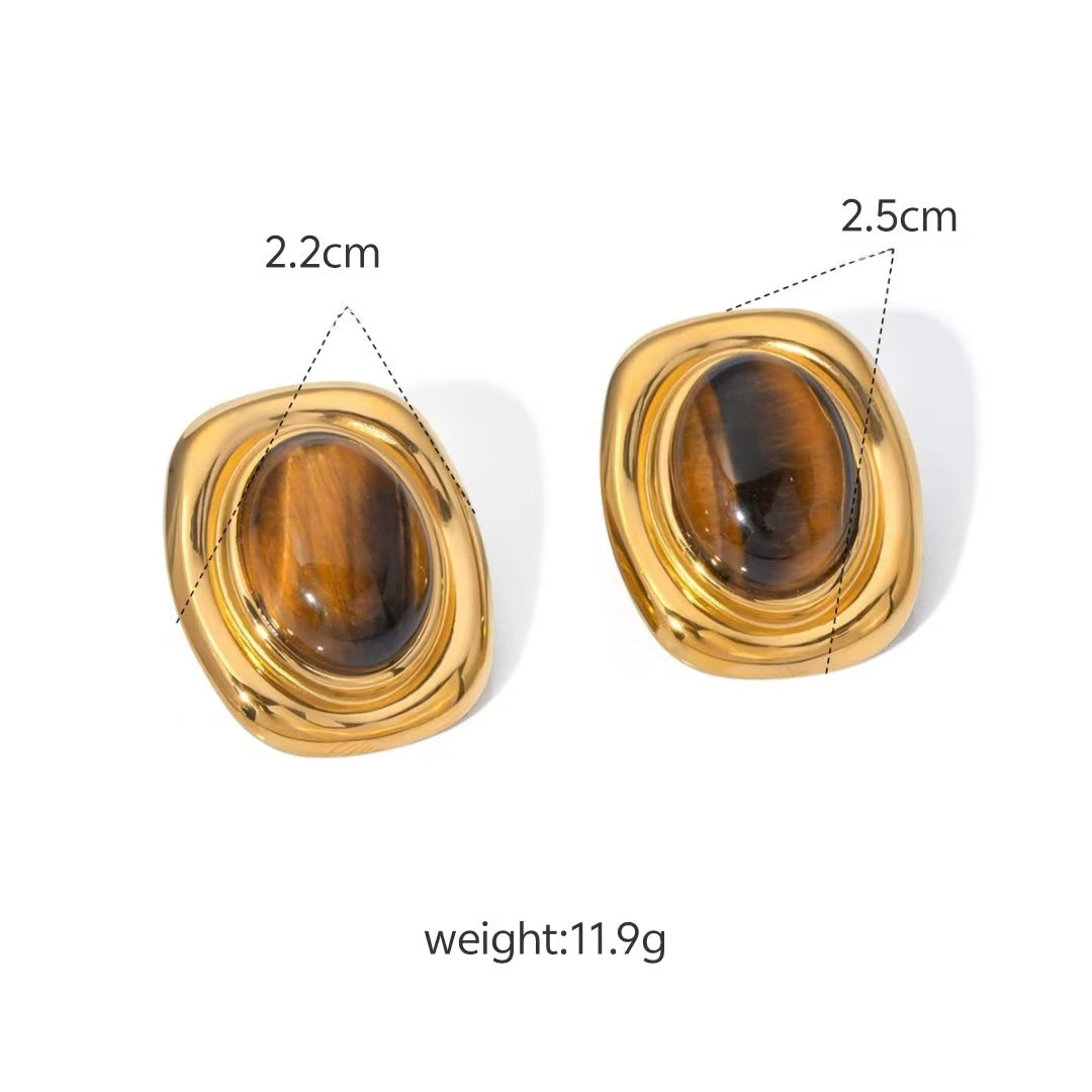 Titanium Steel Tigereye Ear Light Luxury High-grade Earrings