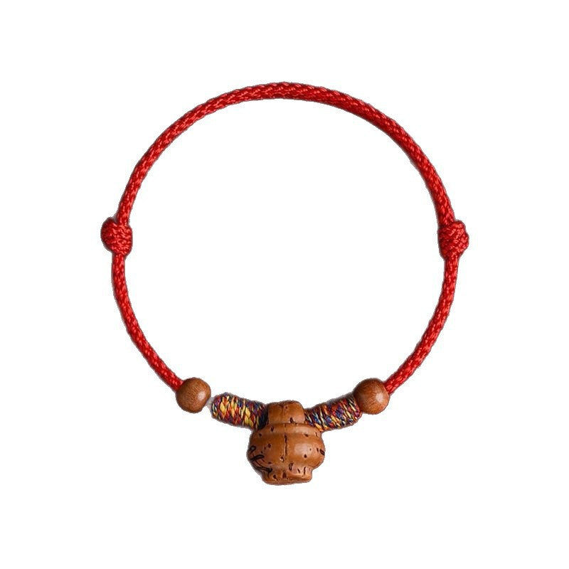 Women's & Men's Peach Wood Pit Red Rope Surprise Born Adult Bracelet