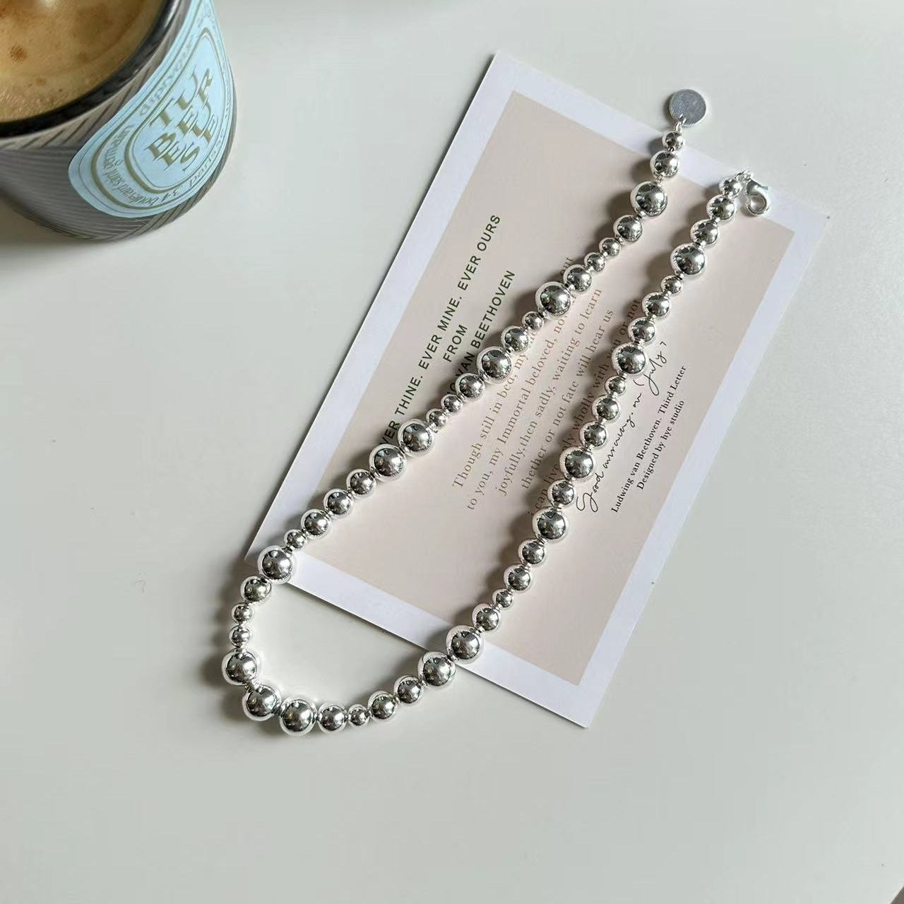 Style Irregular Sier Round Beads Female Light Luxury Temperament High-grade Necklace