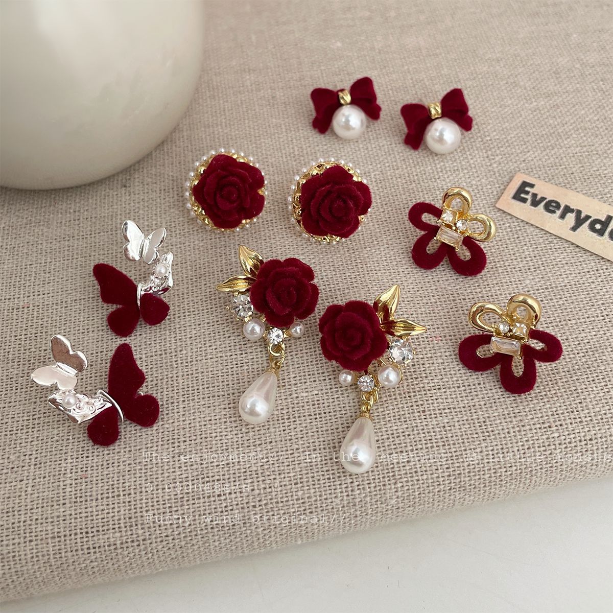 Boucles d'oreilles camélia rétro rouge français Sier pour femmes, aiguille de tempérament de Niche