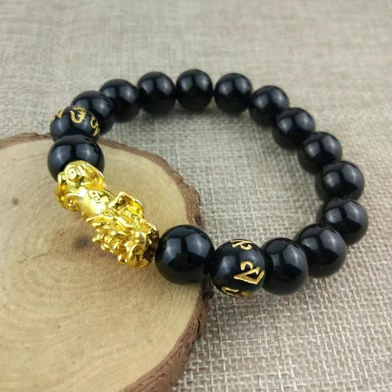 Bracelets en or massif en obsidienne dure Pi pour hommes et femmes