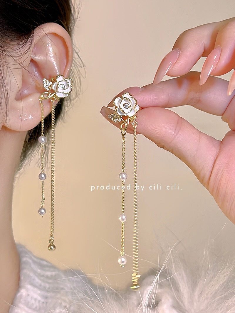 High-grade Sweet Asymmetry Tassel Ear Clip Versatile Rings