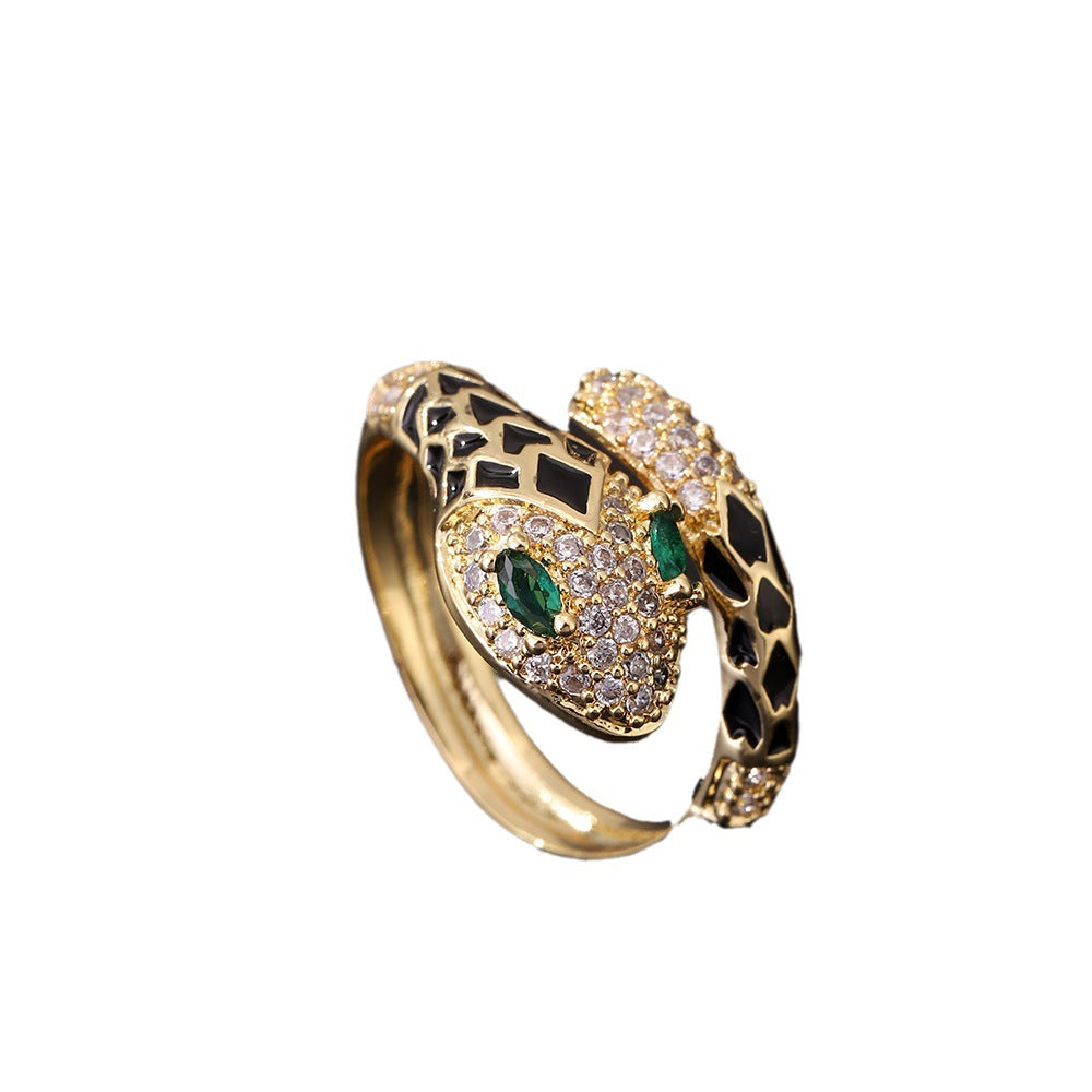 Women's Plated Vintage Green Eye Snake Open Light Rings