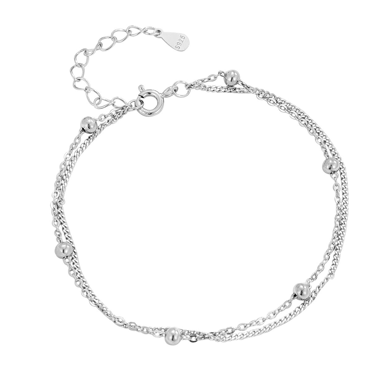 Bracelets de tempérament de niche en chaîne de perles d'espacement en argent sterling pour femmes