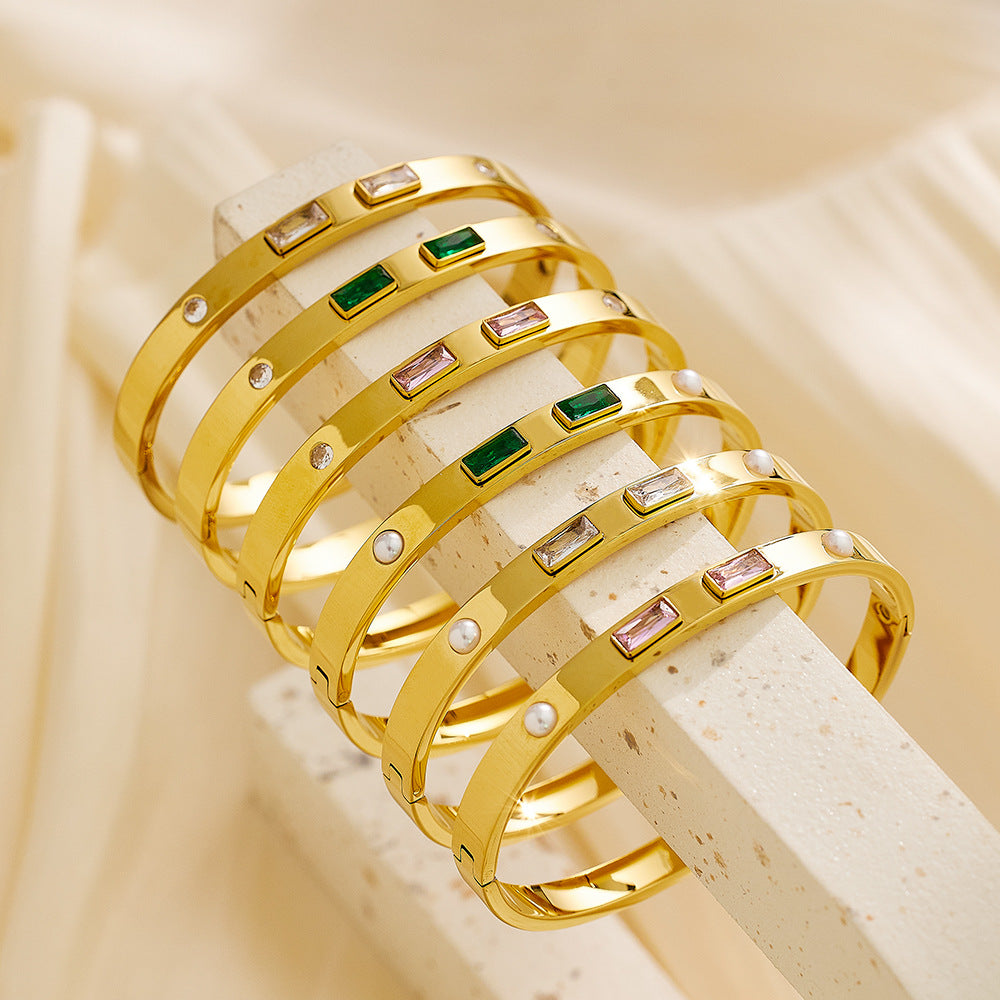 Women's Pearl Titanium Steel High-grade Zircon Buckle Bracelet