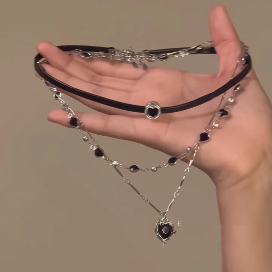 Rope Sweet Cool Heart Twin Female Hot Leather Chain Clavicle Necklaces