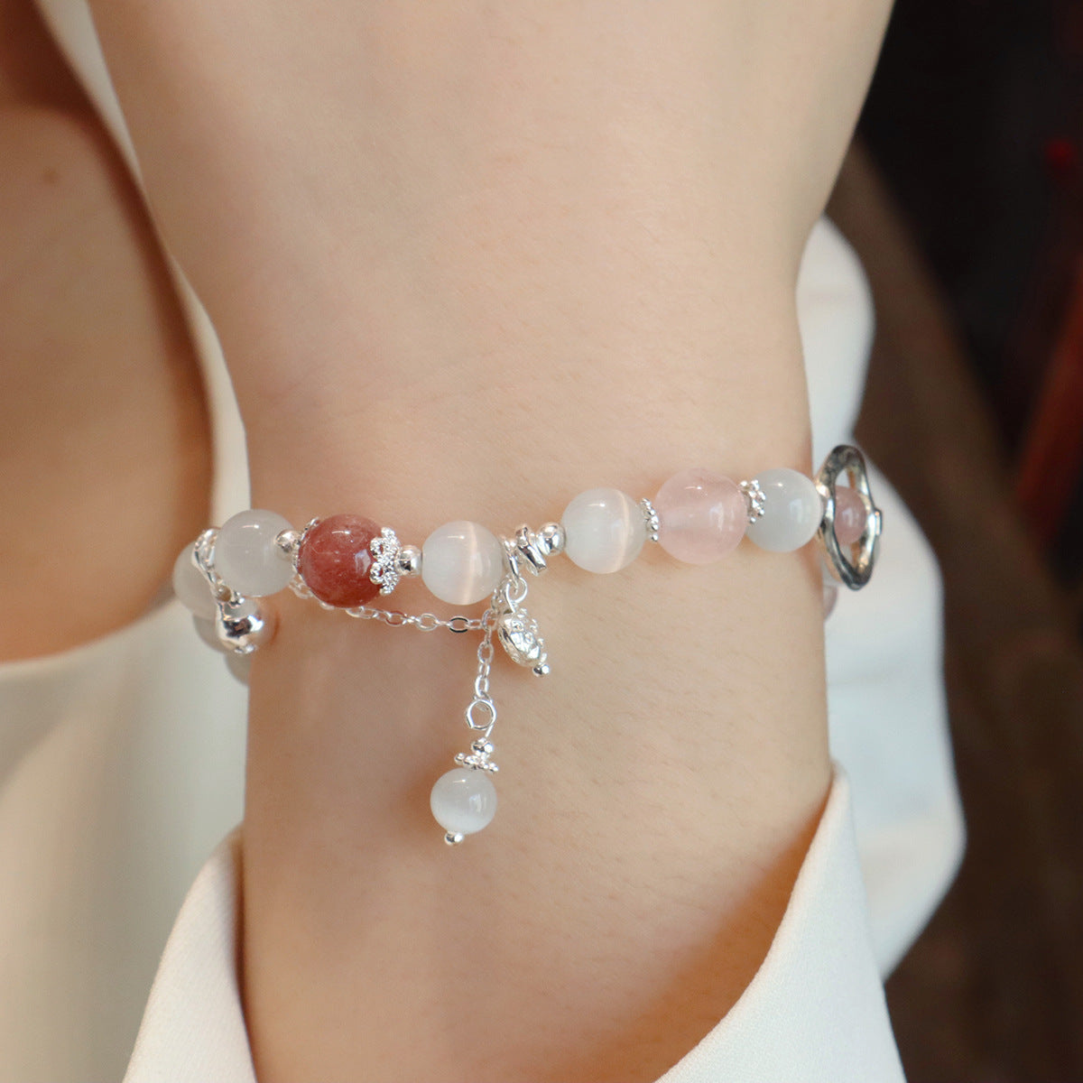 Strawberry Pink Crystal Opal Blessing Card Bracelet