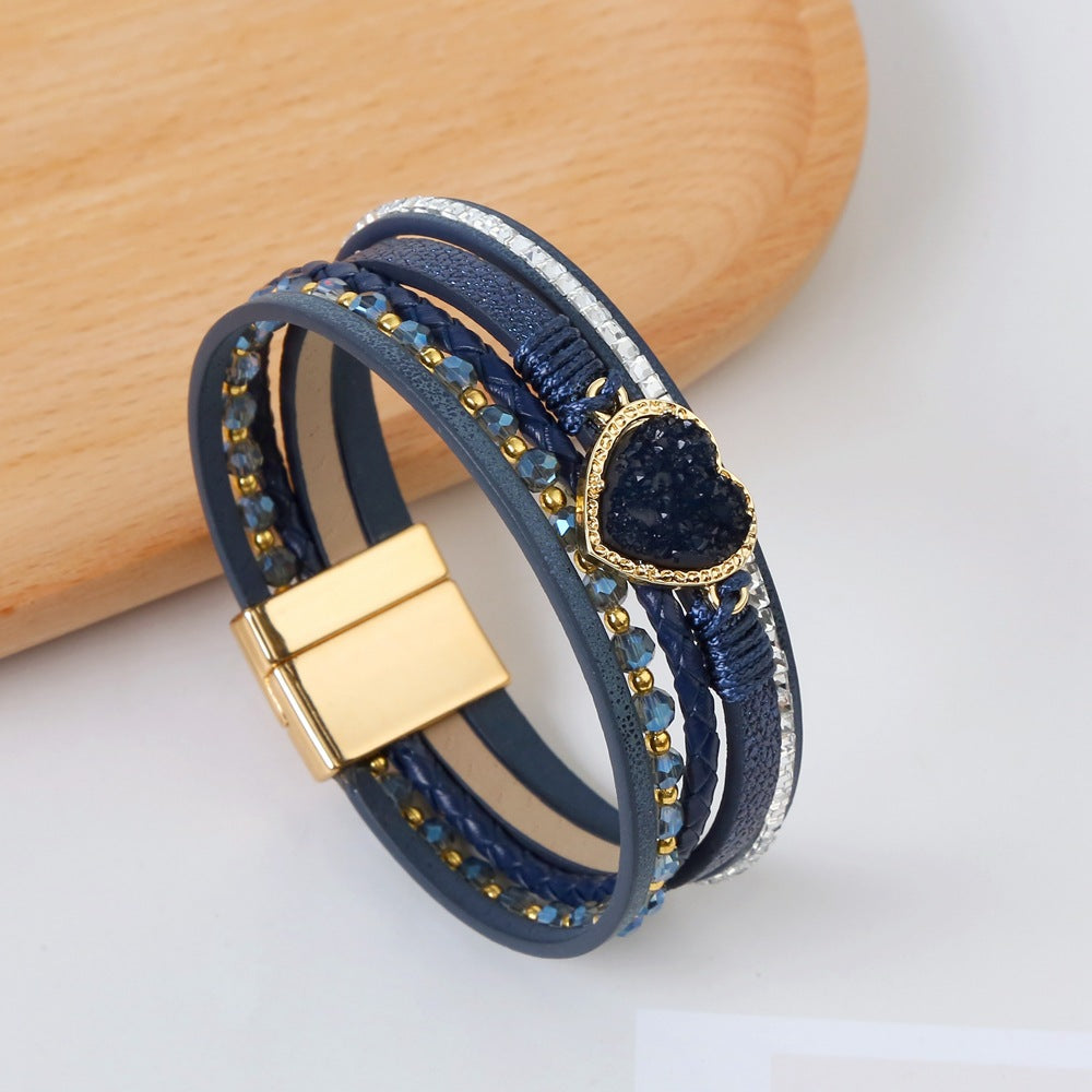 Women's Jewelry Love Alloy Hand-woven Leather Magnetic Bracelets