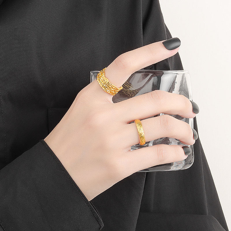 Irregular Concave Gold And Sier Tin Rings