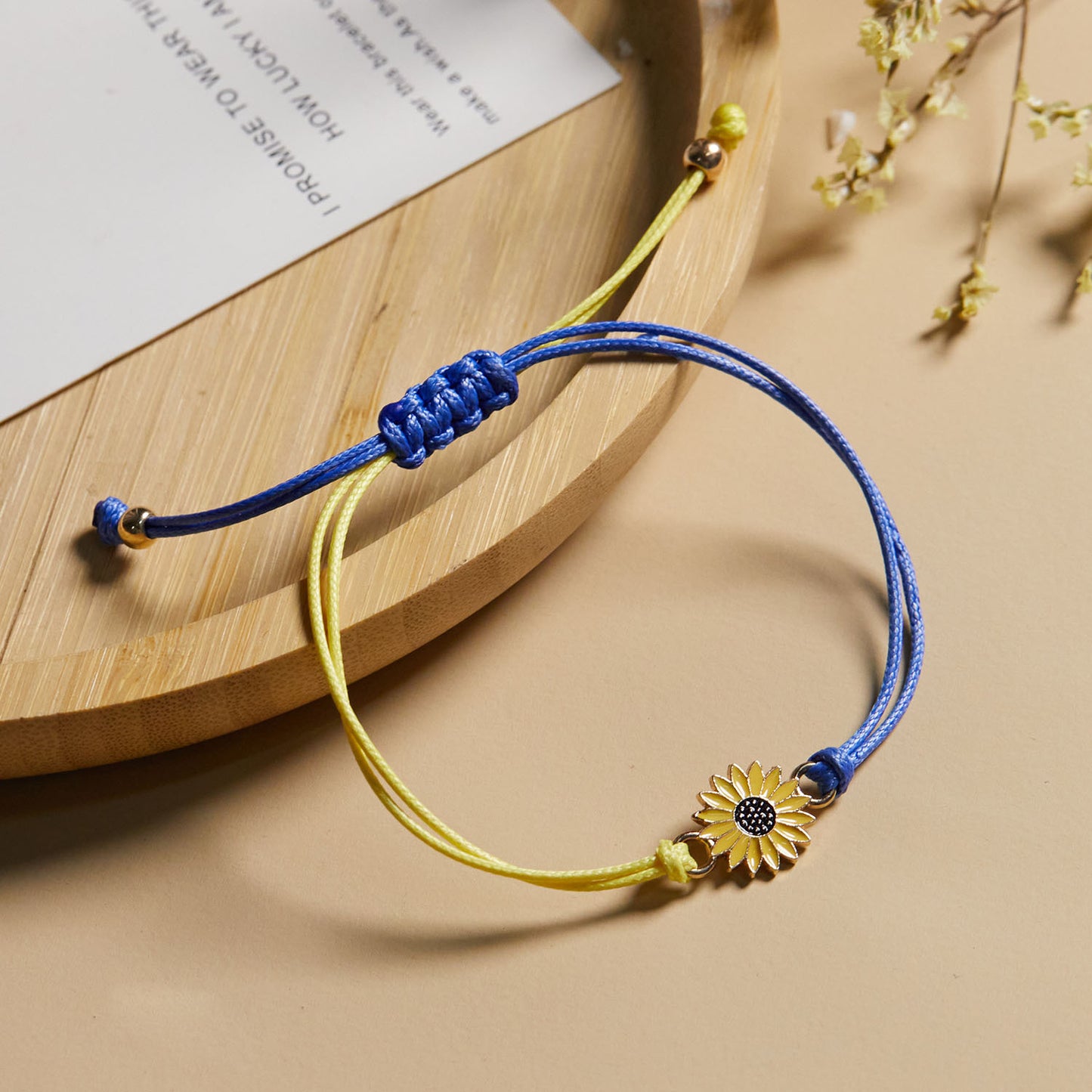 Farblich passende und verstellbare gelb-blaue Sonnenblumen-Armbänder für Damen und Herren