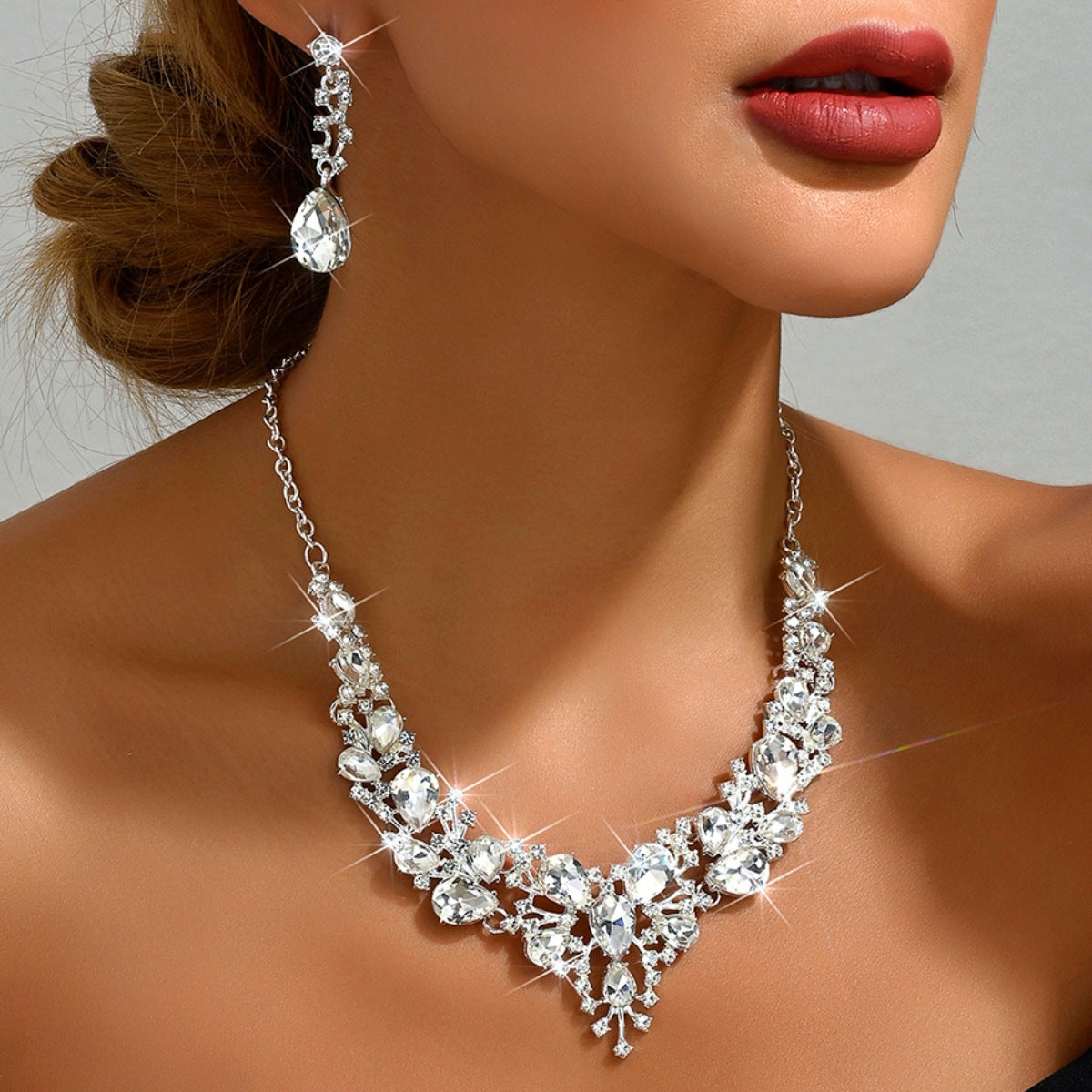 Women's Bridal Rhinestone Crystal Suite Ball Garment Jewelry Set
