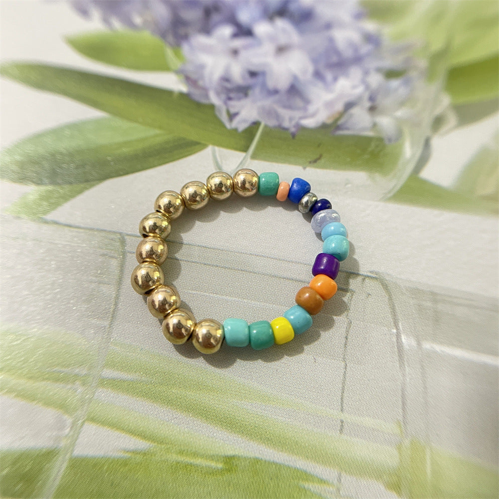 Bead Flower Colorful Woven Small Index Finger Female Rings