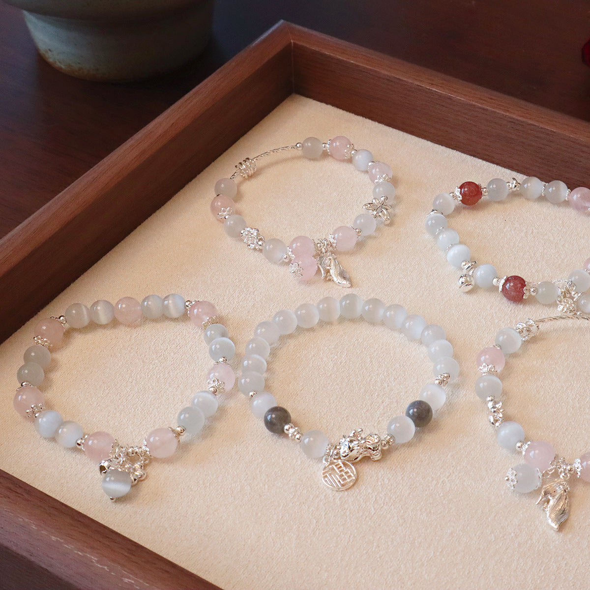 Strawberry Pink Crystal Opal Blessing Card Bracelet