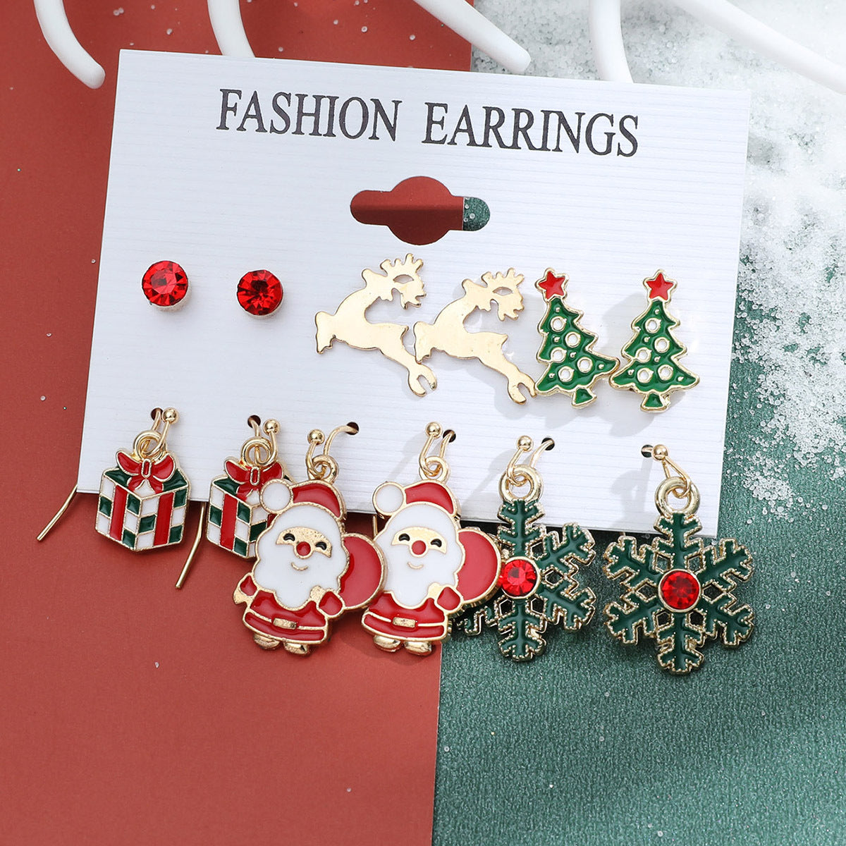 Women's Series Snowflake Bell Combination Suit Cartoon Earrings