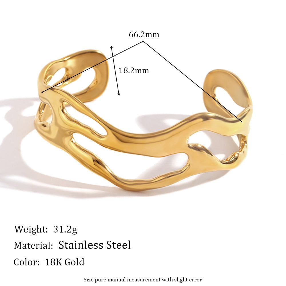 Women's Design Stainless Steel Gold Plated Simplicity Exaggeration Wave Hollow Bracelet