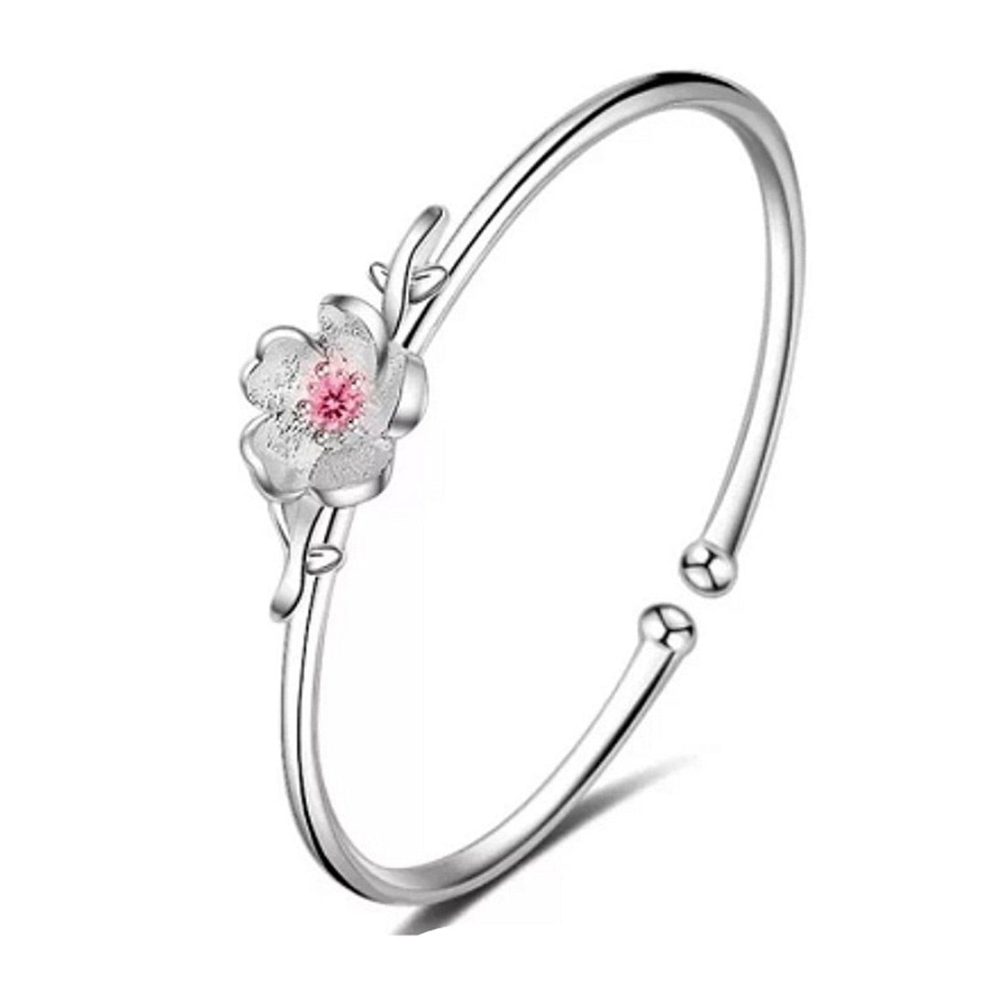 Women's Sweet Creative Flower Open Diamond Pink Cherry Bracelet
