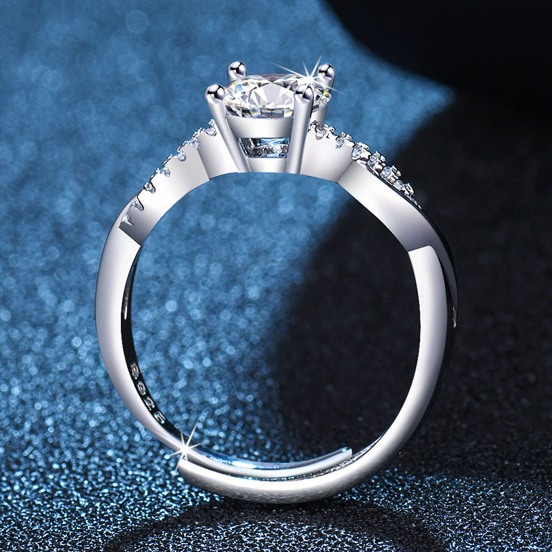 Bagues Moissanite féminines à bras torsadé avec diamant unique