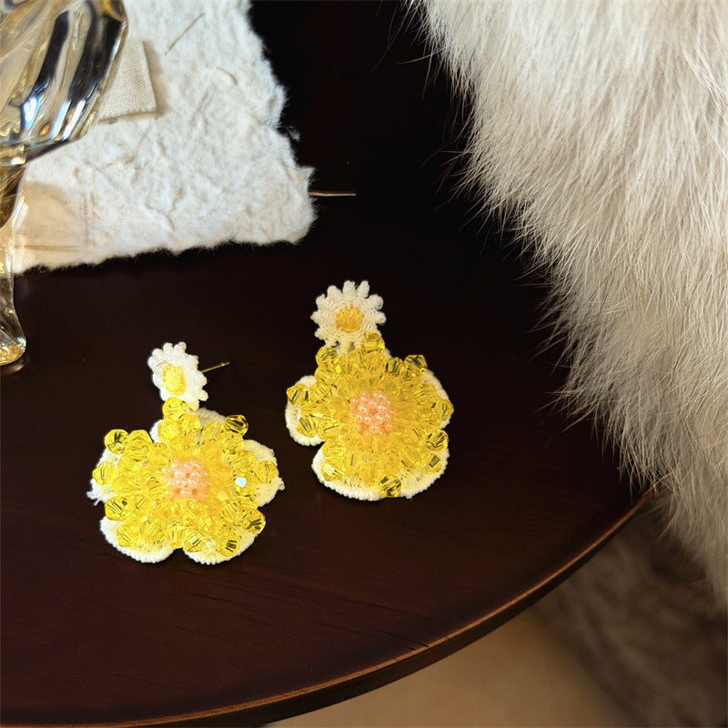 Women's Little Daisy Flower Crystal Woven Resin Girly Rings