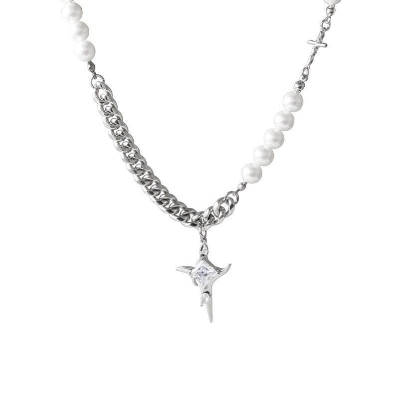 Men's Titanium Steel Pearl Cross Light Luxury Minority Necklace